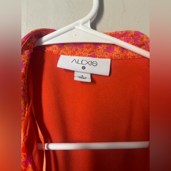 Alexis for Target Orange Pink Floral Print Wrap Flutter Dress size small - Picture 4 of 7